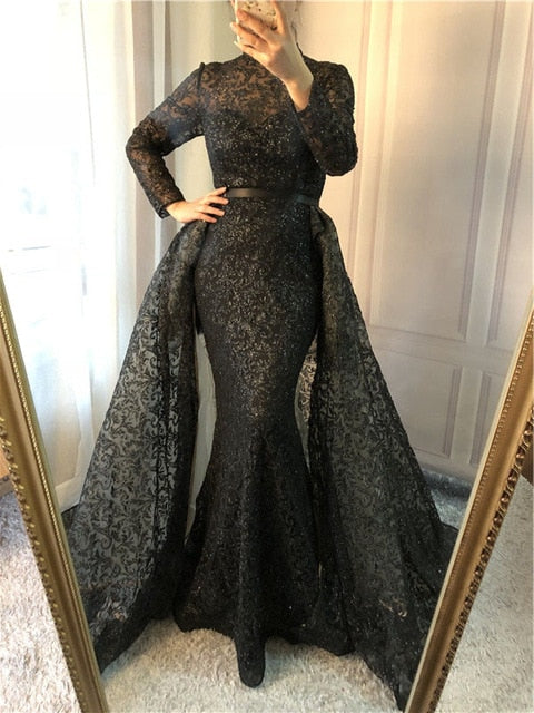On Sale No Return No Refund Fashion Mermaid Luxury Glitter Wine Red Evening Dress Long Sleeves  Gliter  with train Evening Gowns 2025 LA6326