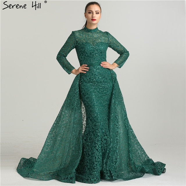 On Sale No Return No Refund Fashion Mermaid Luxury Glitter Wine Red Evening Dress Long Sleeves  Gliter  with train Evening Gowns 2025 LA6326
