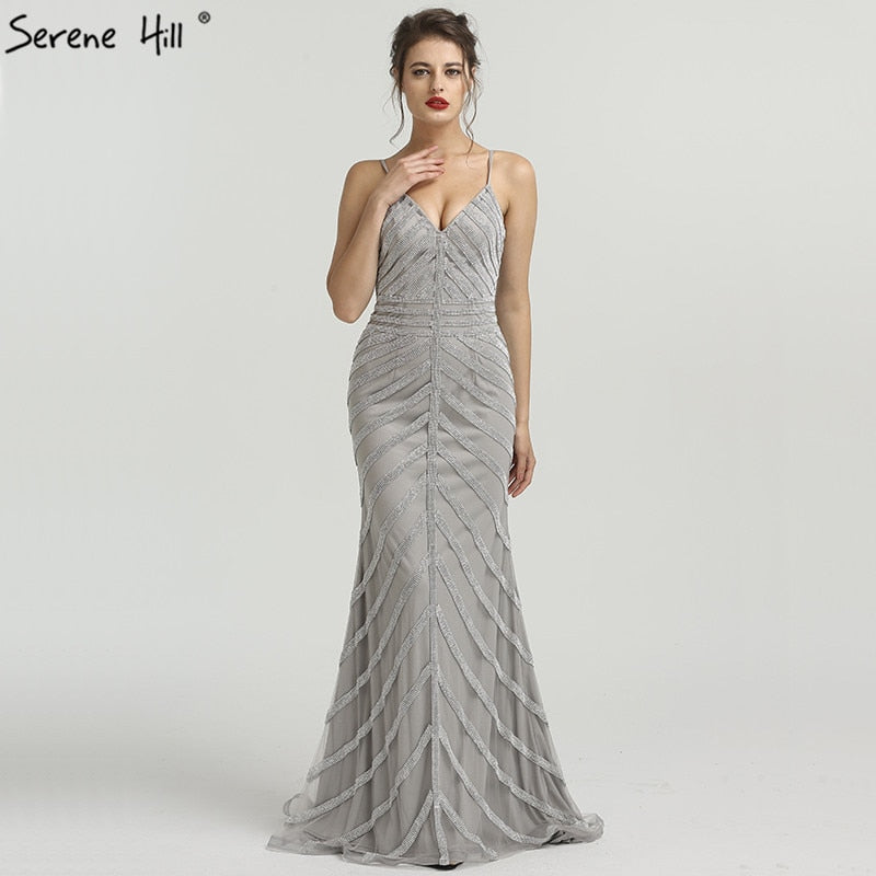 Vestido de noche sexy con cristales, sin mangas, elegante, corte sirena, LA6508