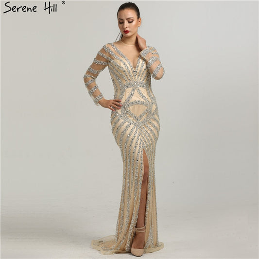 En oferta, sin devolución ni reembolso, diseños de vestidos de noche de sirena con cuentas y lentejuelas LA6281