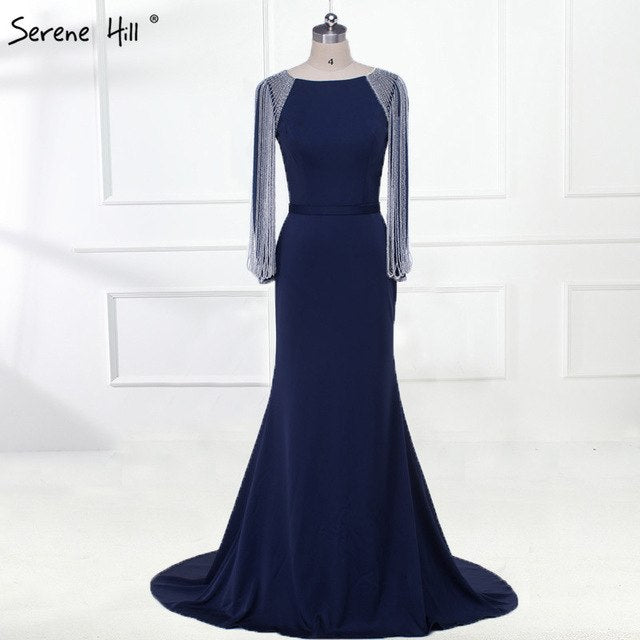 Vestido de fiesta elegante de sirena con cadena de cuentas y cristales LA6219