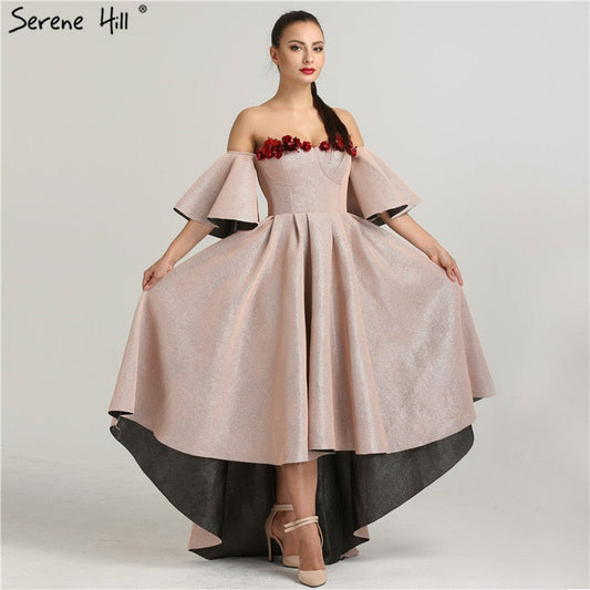 En oferta, sin devolución ni reembolso, vestidos de noche en oferta con cuentas y flores, vestidos de noche asimétricos QA8009