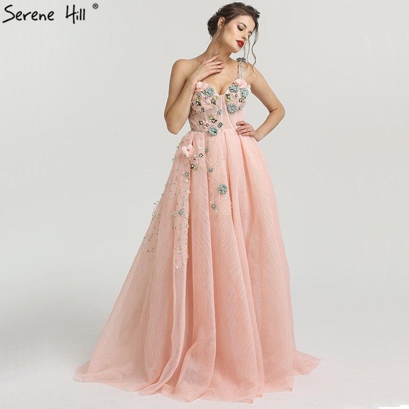 En oferta, sin devolución ni reembolso, vestido de noche sexy de un solo hombro, nuevo, de moda, con flores y perlas, sin mangas, vestido de noche formal LA6512