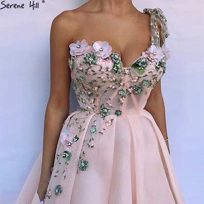 En oferta, sin devolución ni reembolso, vestido de noche sexy de un solo hombro, nuevo, de moda, con flores y perlas, sin mangas, vestido de noche formal LA6512