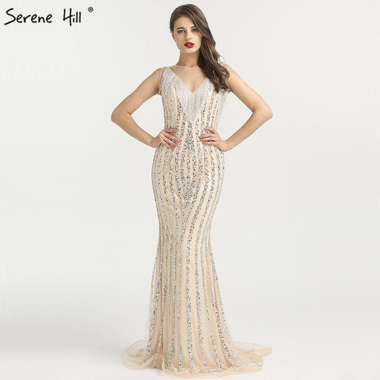 En oferta, sin devolución ni reembolso, lujosos vestidos de noche de sirena sin mangas con brillo, vestidos de noche LA6357