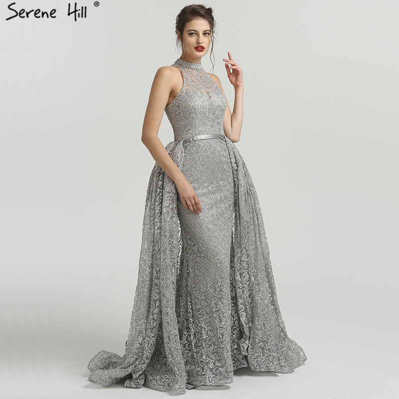 Vestidos de noche de tul con escote redondo y cristales LA6279