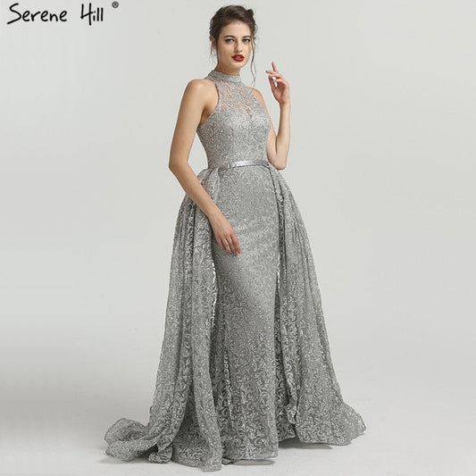 Vestidos de noche de tul con escote redondo y cristales LA6279