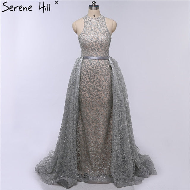 Vestidos de noche de tul con escote redondo y cristales LA6279