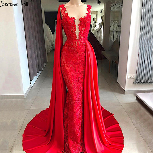 En oferta, sin devolución ni reembolso.Vestido de noche rojo sin mangas con encaje y cuentas, corte sirena, formal, LA6603