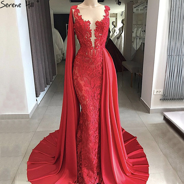 On Sale no return no refundSale Sleeveless Red Evening Dresses Beading Lace Mermaid Formal LA6603