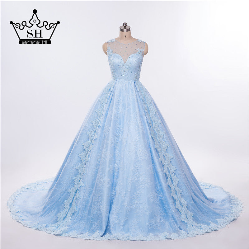 Luxus Hellblau Top Qualität Perlen Durchsichtig Brautkleid Brautkleider LA6494
