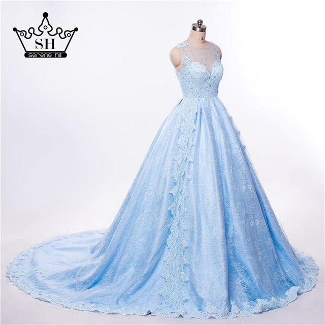 Luxus Hellblau Top Qualität Perlen Durchsichtig Brautkleid Brautkleider LA6494