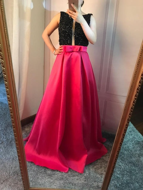 On Sale no return no refundSale Rose Red Sleeveless Satin Prom Dress Long Beading Backless Evening Party Dress LA6020