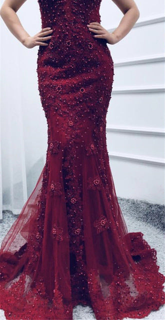 En oferta, sin devolución ni reembolso.Vestido de noche rosa con escote barco y corte sirena, encaje, peras y diamantes LA6560