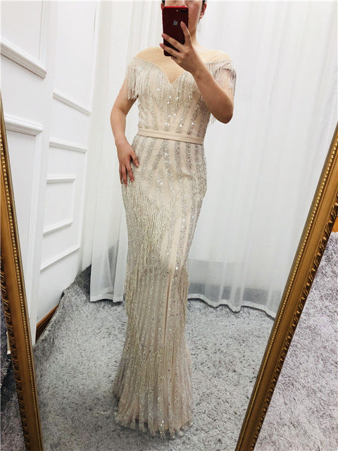 En oferta, sin devolución ni reembolso. Vestidos de noche elegantes de sirena sin mangas de lujo dorados con brillo LA6543.