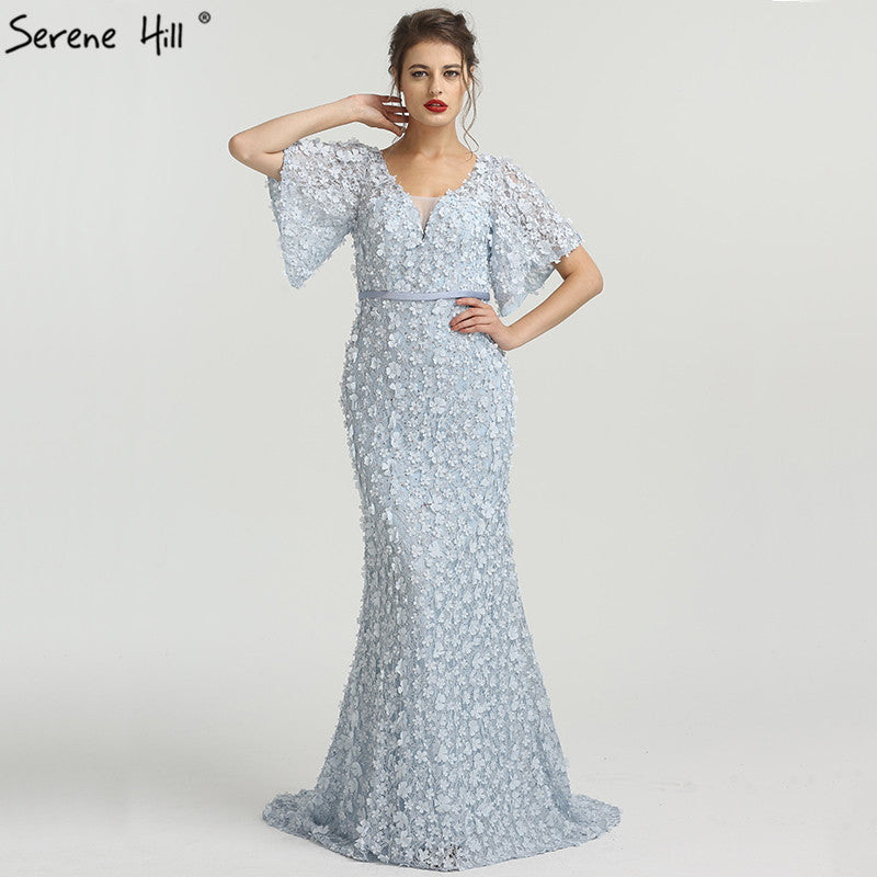 En oferta, sin devolución ni reembolso. Oferta. Vestidos de noche de lujo con mangas cortas y corte sirena sexy, flores, encaje y perlas. Vestidos de noche elegantes de moda 2025 LA6311.