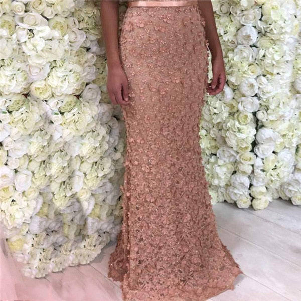 En oferta, sin devolución ni reembolso. Oferta. Vestidos de noche de lujo con mangas cortas y corte sirena sexy, flores, encaje y perlas. Vestidos de noche elegantes de moda 2025 LA6311.