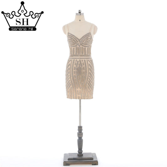 En oferta, sin devolución ni reembolso. Venta Vestido de fiesta de noche corto con cristales dorados, color tul, vestido de noche largo para fiesta LA6050