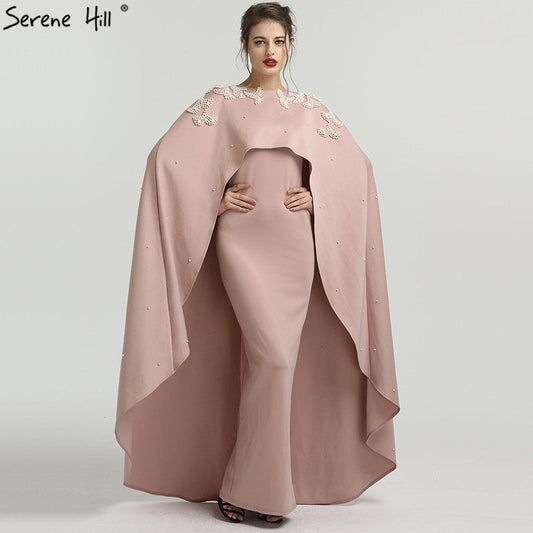 Vestido de noche musulmán de hilo rosa con cuello redondo, sin devoluciones ni reembolsos, QA8023