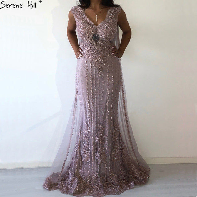V-Neck Sleeveless Evening Dresses Mermaid Elegant Lace Pears Formal LA6595