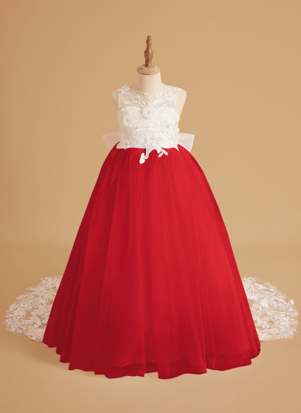 Dream Princess Sleeveless Detachable Train Flower Girl Dress