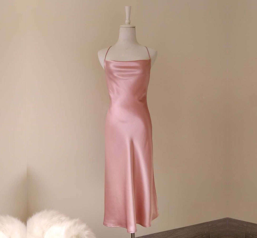Rose Cowl Neck Mulberry Silk Slip Dress