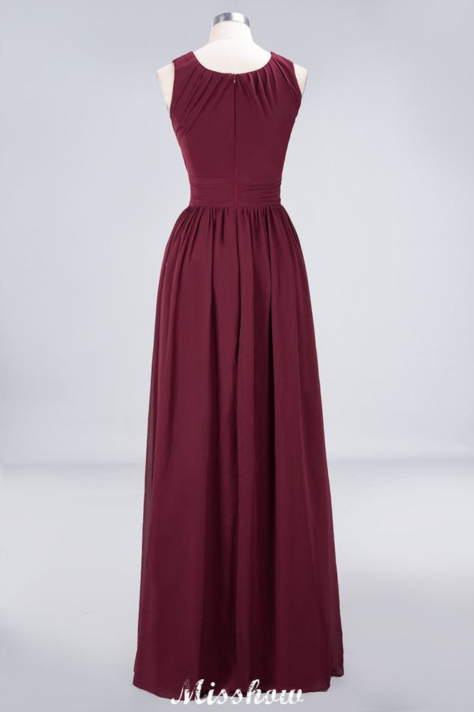 Vestido de dama de honor de gasa con cuello redondo, largo hasta el suelo, con volantes, corte A, sin mangas