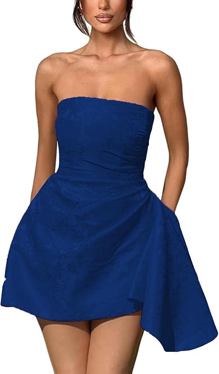 A-Linie, trägerlos, ärmellos, kurzes Heimkehrkleid, Jacquard-Satin, asymmetrisch, Partykleider mit Schnürung