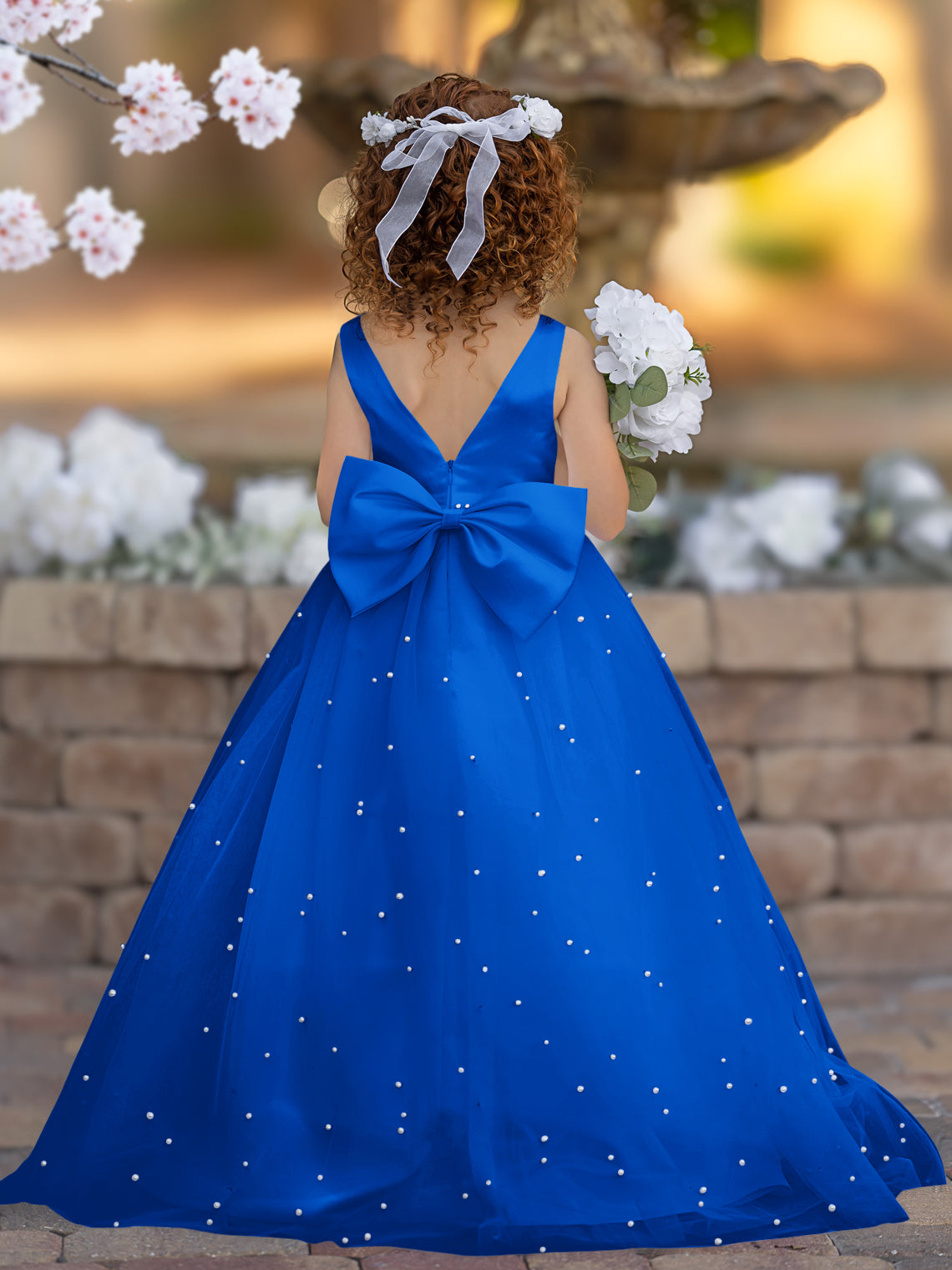 Elegante vestido de princesa de satén y tul para niña de las flores