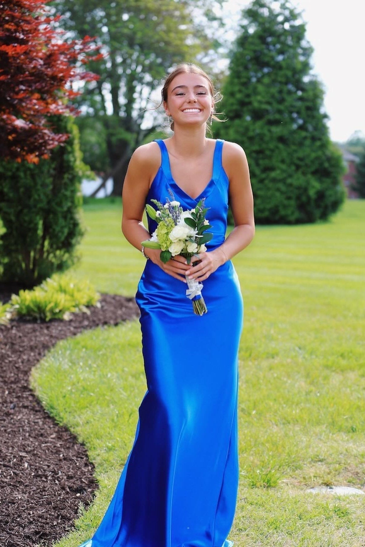 Bliss | Gelbes Meerjungfrau-Partykleid aus Satin mit V-Ausschnitt