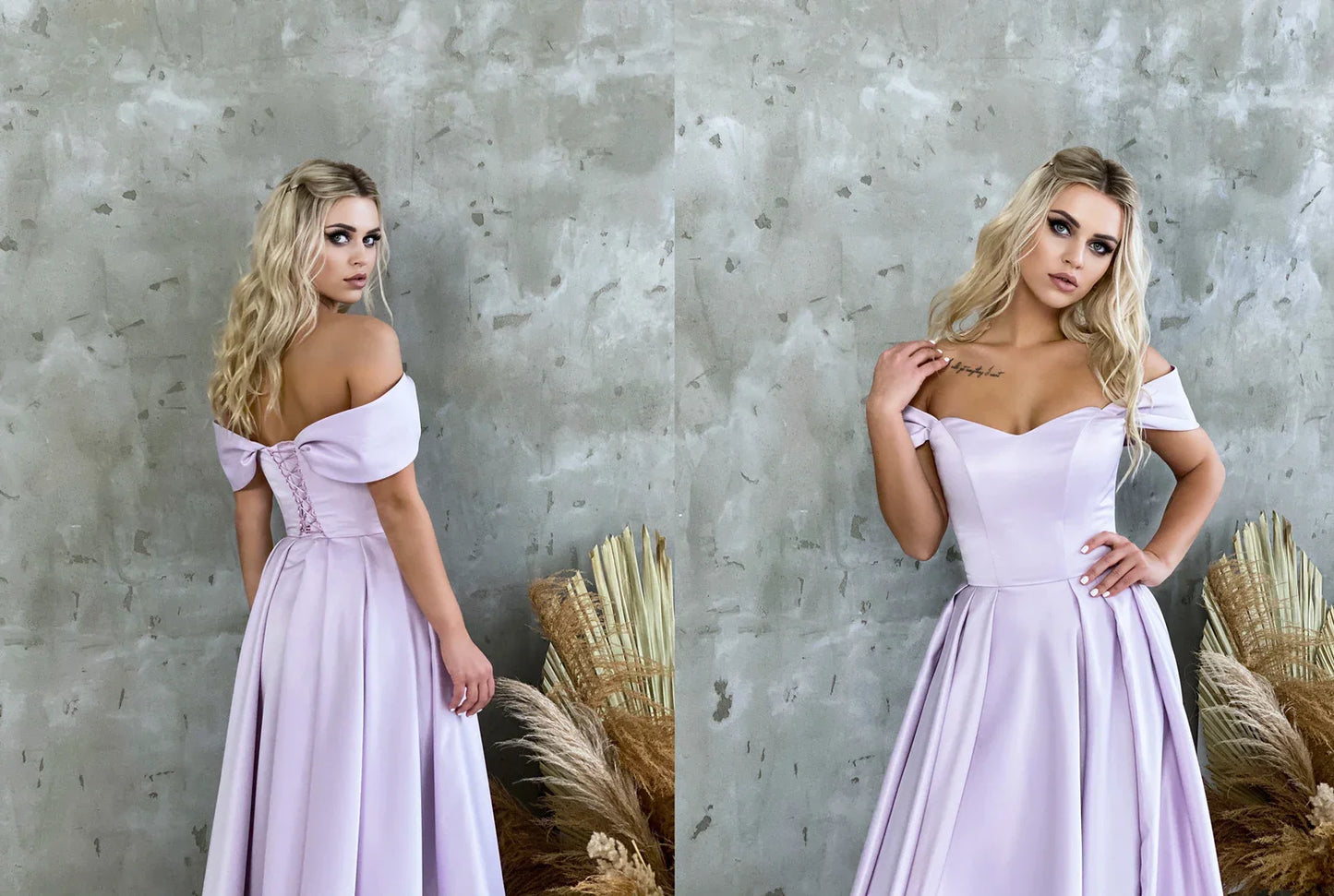 Satin Corset Off Shoulder Prom Dress with High Slit SYP184
