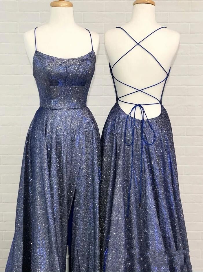 Sexy A-Linien-Ballkleid aus heller Seide mit offenem Rücken und Schlitz