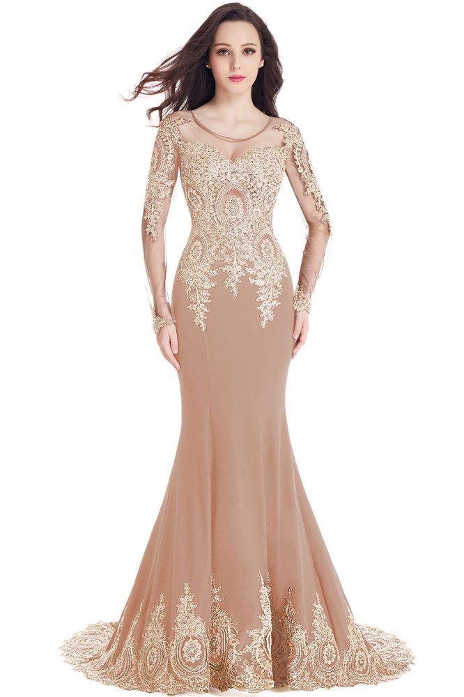 Sexy Lace Appliques Long Sleeves Mermaid Prom Dresses