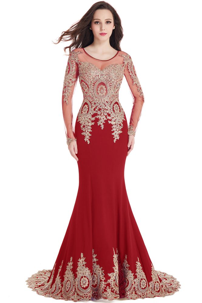 Sexy Lace Appliques Long Sleeves Mermaid Prom Dresses