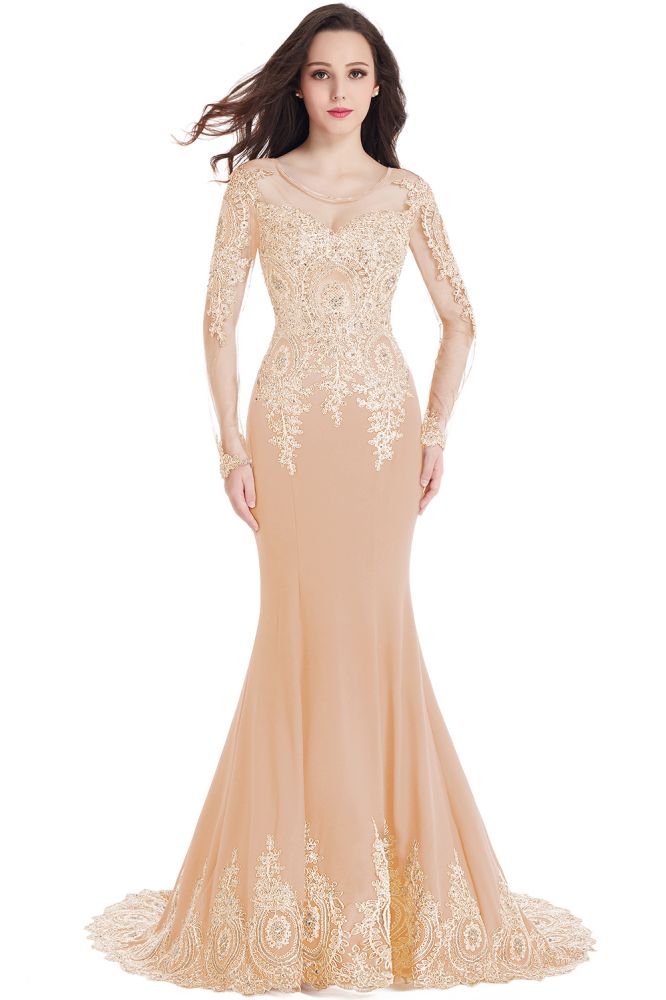 Sexy Lace Appliques Long Sleeves Mermaid Prom Dresses