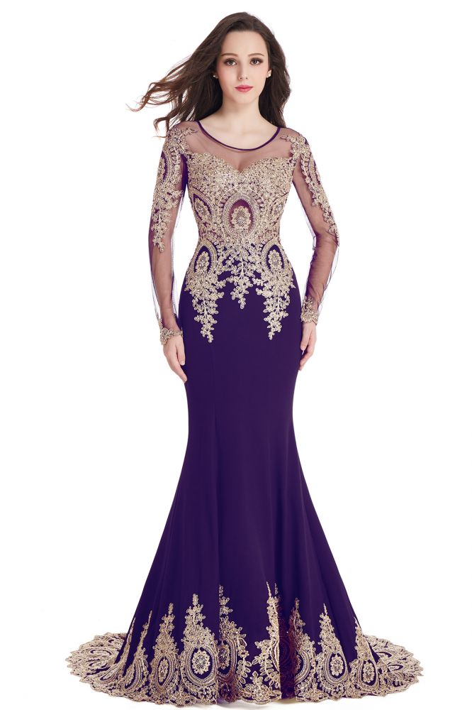 Sexy Lace Appliques Long Sleeves Mermaid Prom Dresses