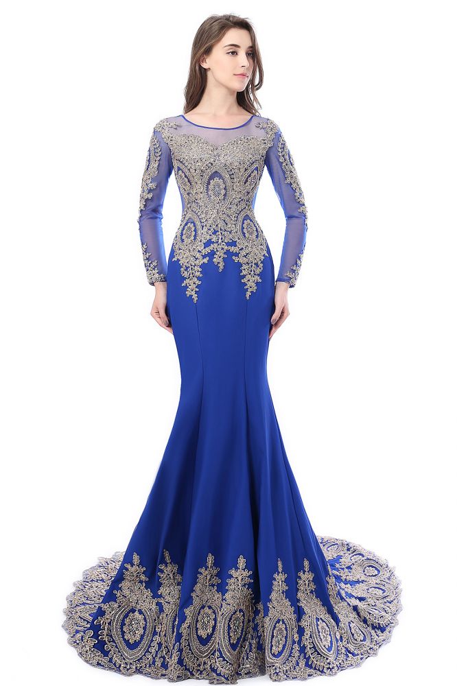 Sexy Lace Appliques Long Sleeves Mermaid Prom Dresses