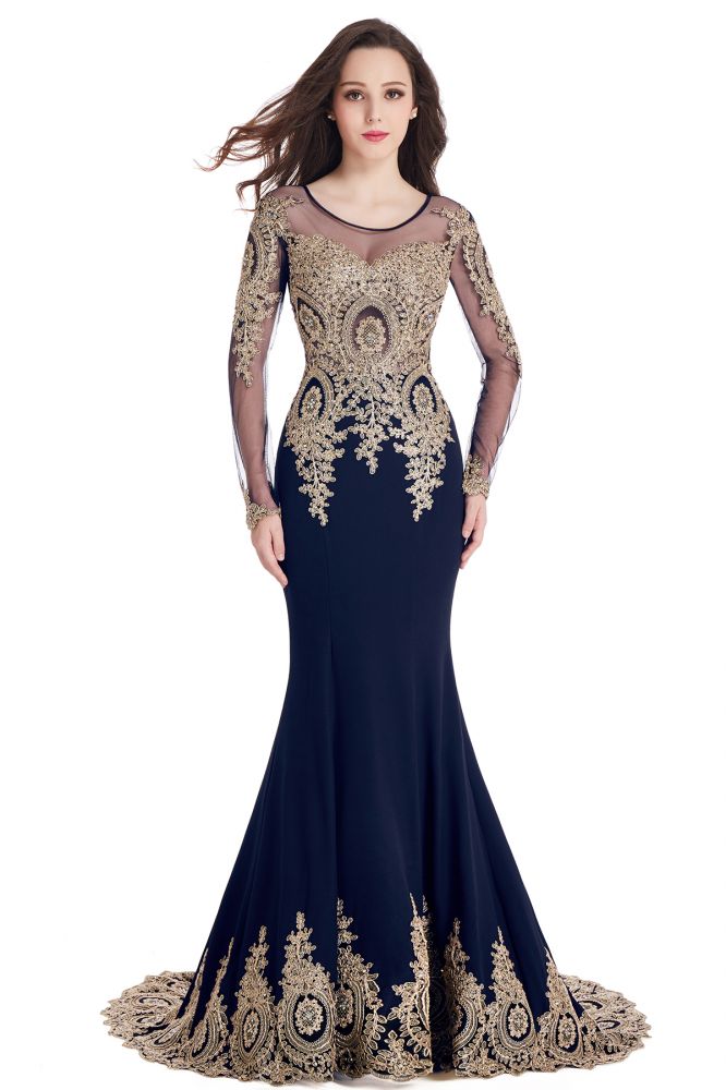 Sexy Lace Appliques Long Sleeves Mermaid Prom Dresses