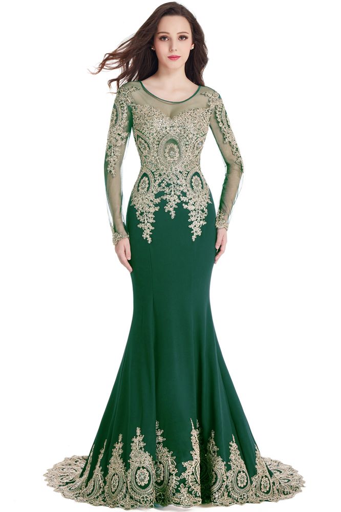 Sexy Lace Appliques Long Sleeves Mermaid Prom Dresses