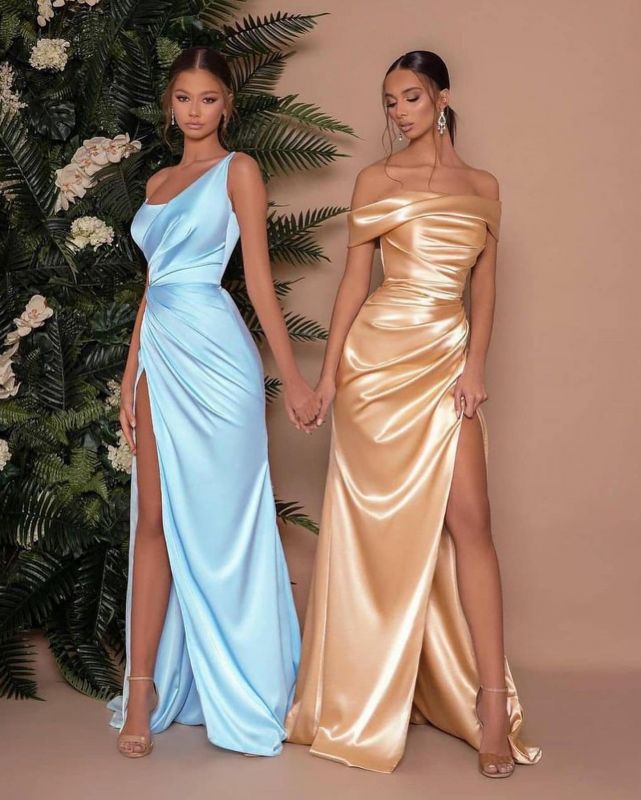 Sexy langes Ballkleid mit One-Shoulder-Schlitz und Satin-Seite