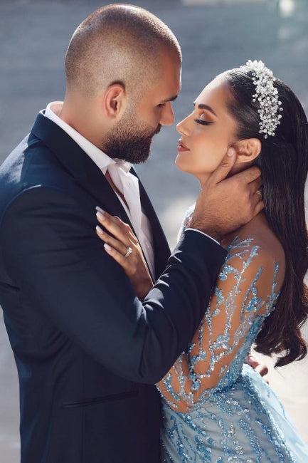 Sexy funkelnde lange Ärmel Meerjungfrau Ballkleider Abendkleider mit Spitze