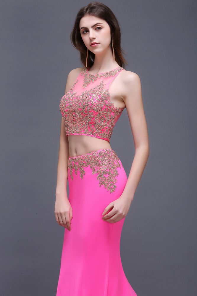 Vestidos de fiesta fucsia con corte tubo, corte redondo y satén elástico