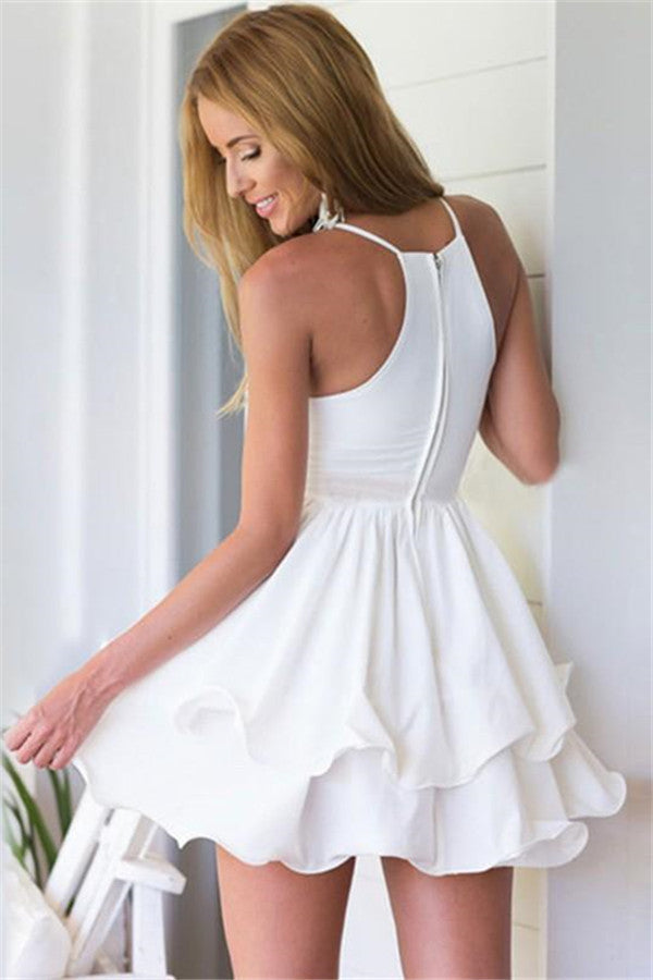 Short A-line Chiffon V-Neck Layer White Homecoming Dress