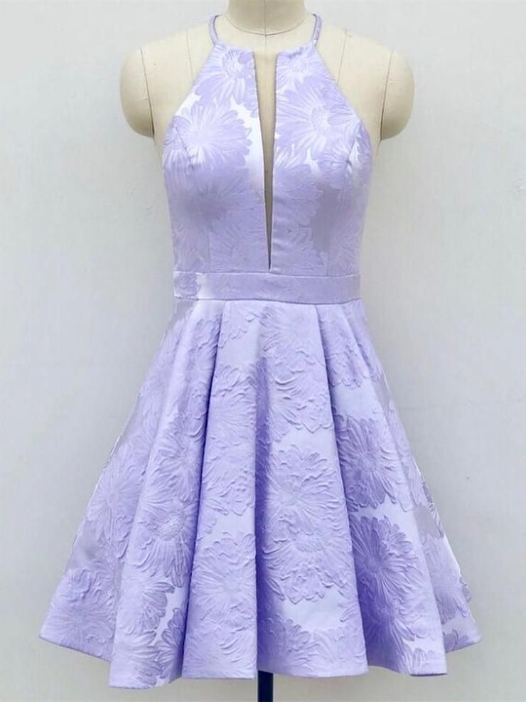 Short A-Line Deep V-Neck Halter Sleeveless Homecoming Dress
