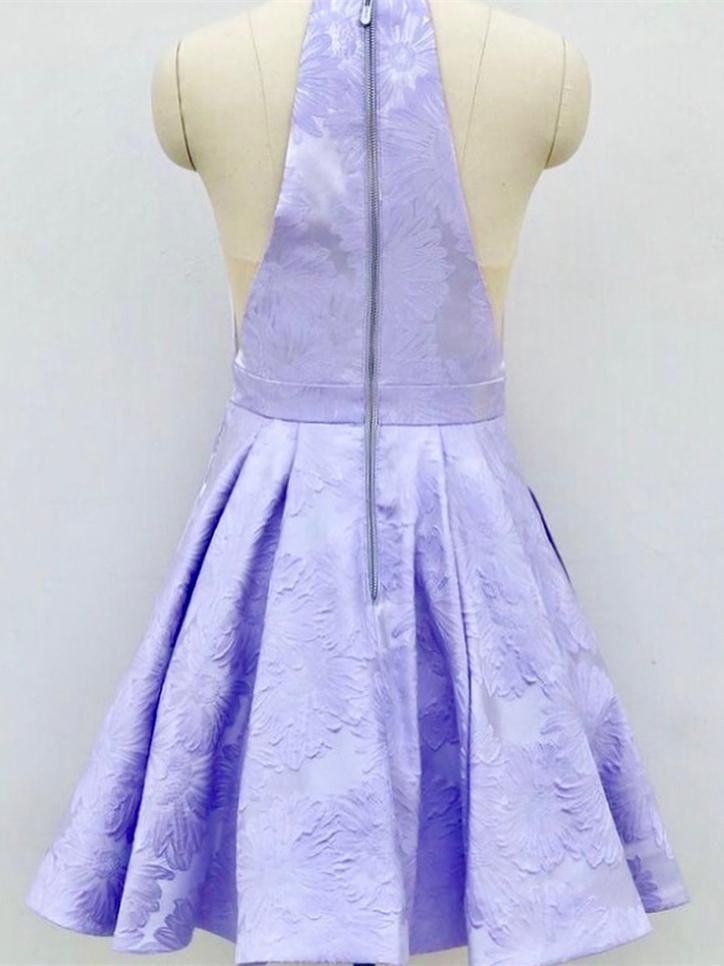 Short A-Line Deep V-Neck Halter Sleeveless Homecoming Dress