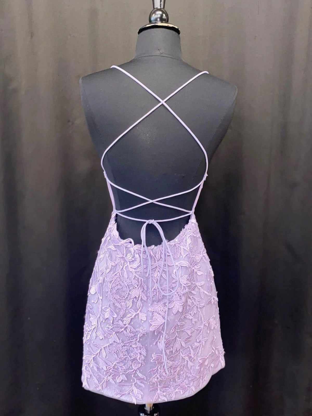 Short Mermaid Lace Open Back Prom Dress Purple Formal Evening Dresses