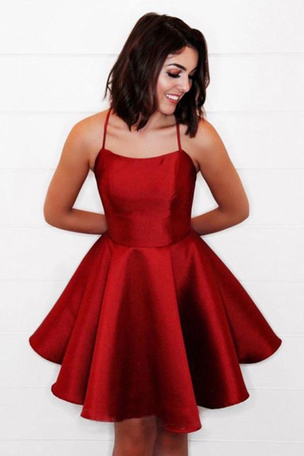 Einfaches A-Linien-Abendkleid mit gekreuztem Rücken und Taschen in Gelb, kurzes Homecoming-Kleid PD280