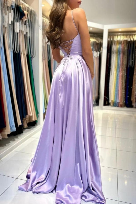 Einfaches langes lila A-Linien-Ballkleid ohne Ärmel