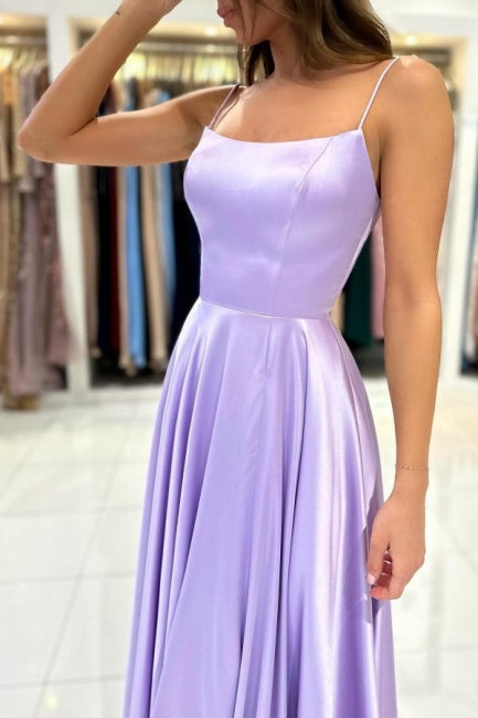 Einfaches langes lila A-Linien-Ballkleid ohne Ärmel