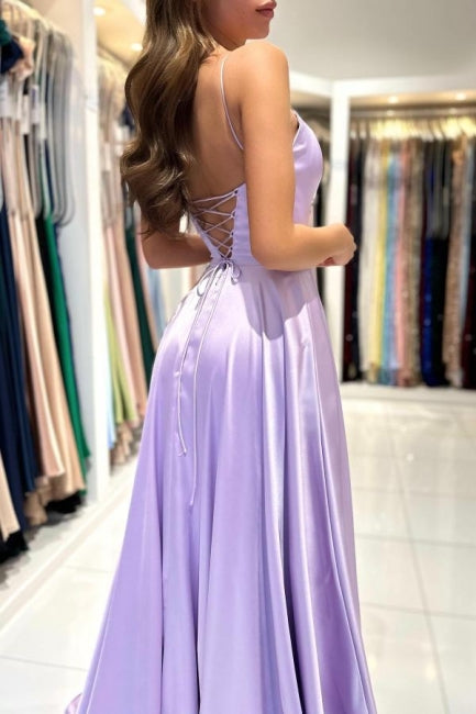 Einfaches langes lila A-Linien-Ballkleid ohne Ärmel